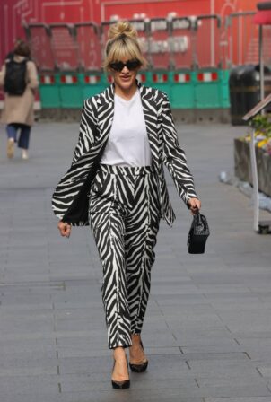 Ashley Roberts - In a zebra print pant suit at Heart radio in London