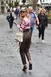 Ashley Roberts in Brown Leather Pants - Leaving the Global Radio Studios in London