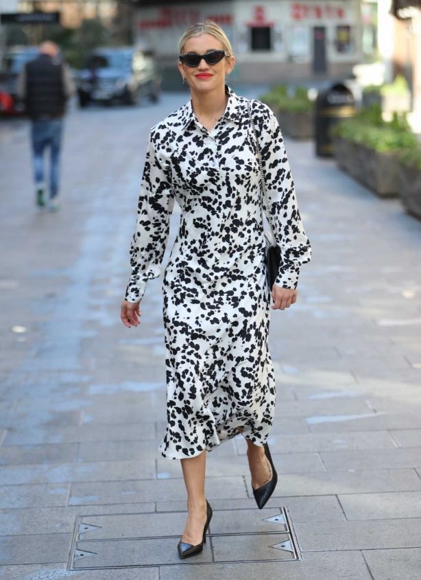 Ashley Roberts - In dalmatian inspired dress outside Heart Radio in London