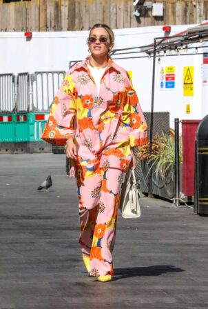 Ashley Roberts - In flower print outfit arrives at Heart Radio in London