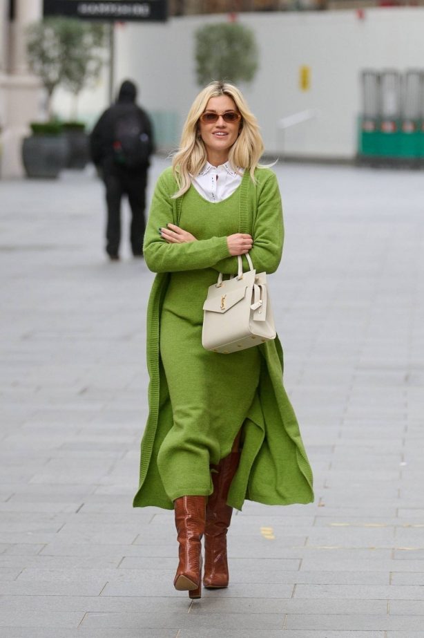 Ashley Roberts - In green dress leaving the Global Radio Studios in London