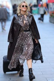 Ashley Roberts in Leopard Print Dress - Leaving Heart Radio Studios in London