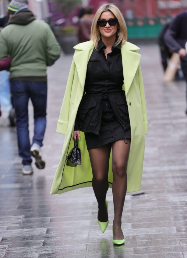 Ashley Roberts - In lime green coat at Heart radio in London