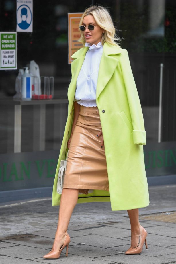 Ashley Roberts - In neon green coat leaving Global Studios in London