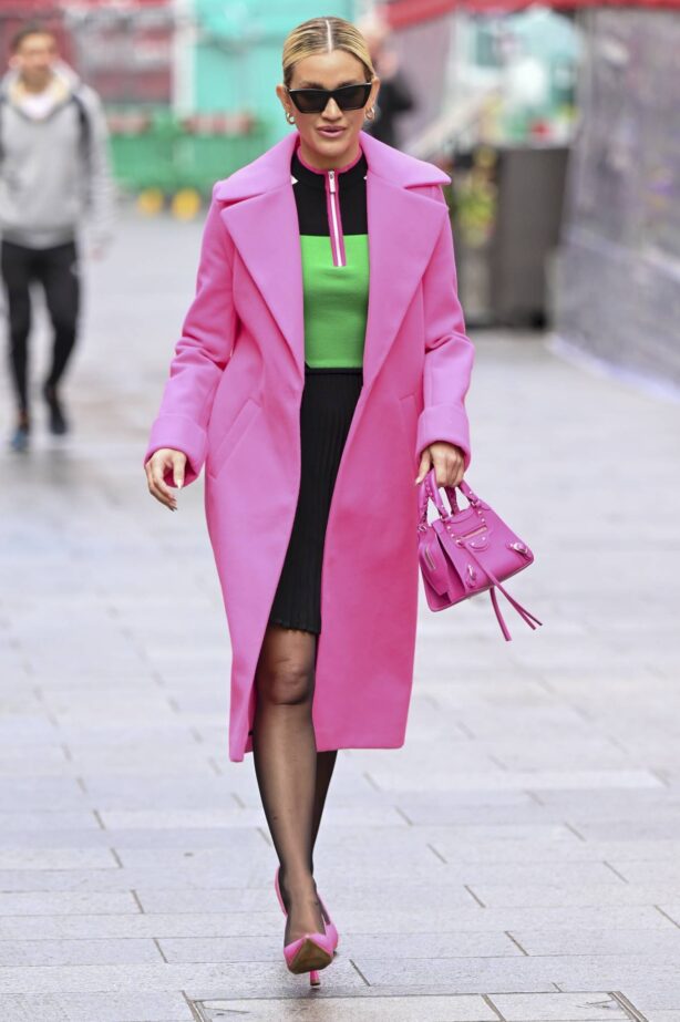Ashley Roberts - In pink coat leaving Global Radio, Leicester Square London