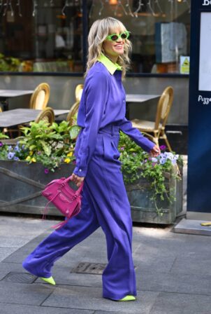 Ashley Roberts - In purple pants suit at Heart radio in London