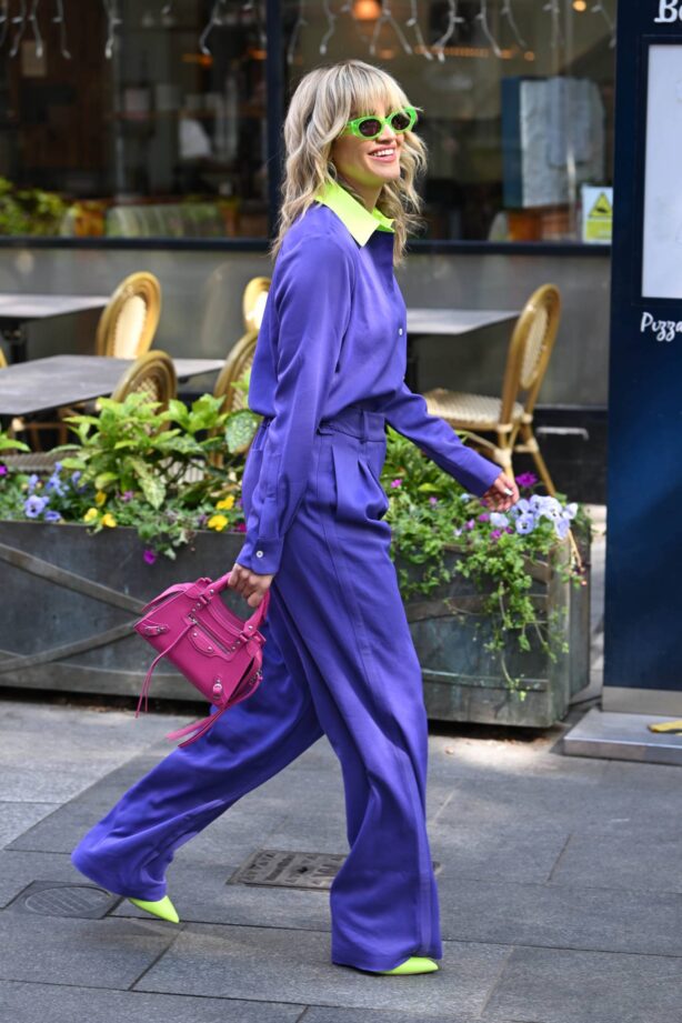 Ashley Roberts - In purple pants suit at Heart radio in London