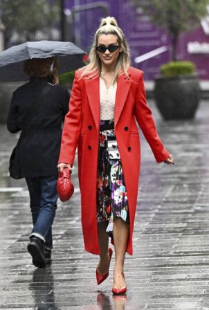 Ashley Roberts - In red coat leaving Global Studios in London