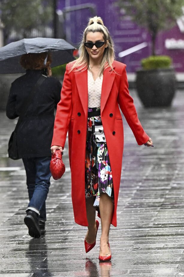 Ashley Roberts - In red coat leaving Global Studios in London