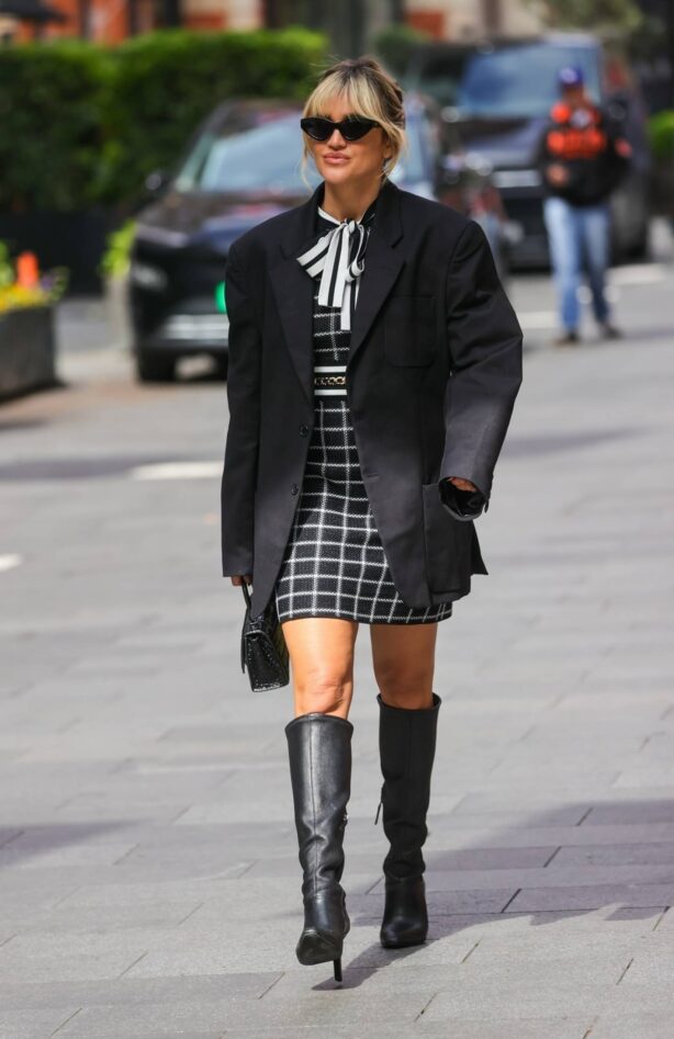 Ashley Roberts - Looks chic in a checked dress at Heart radio in London