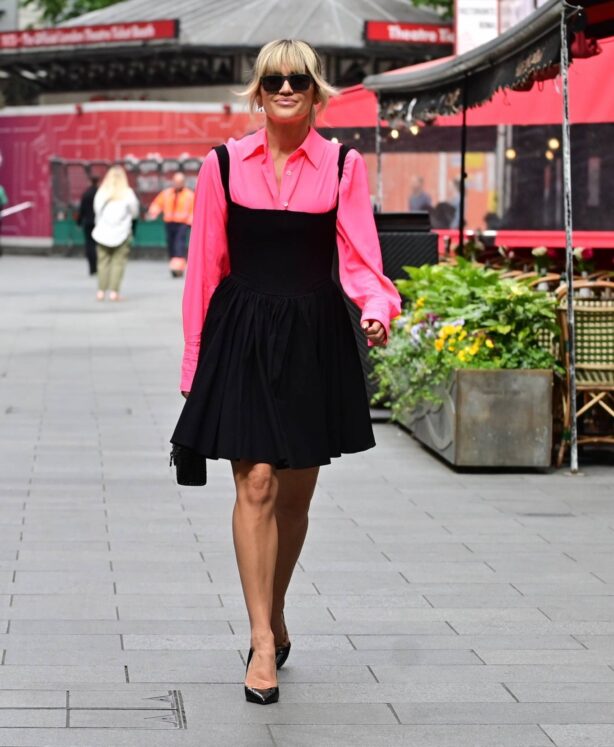 Ashley Roberts - Looks chic in a neon shirt and black dress at Heart radio in London