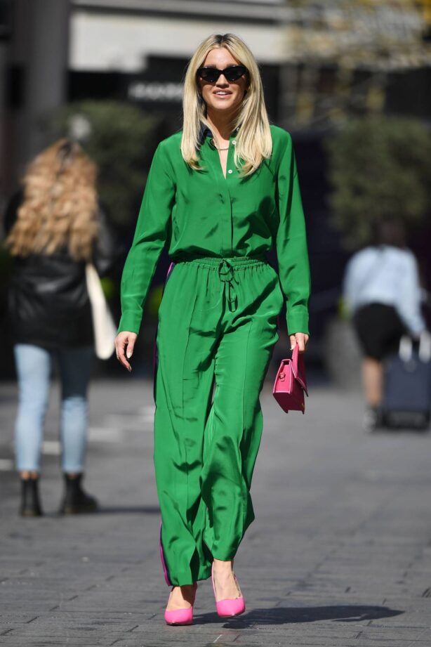 Ashley Roberts - Out in green outfit at Heart radio in London