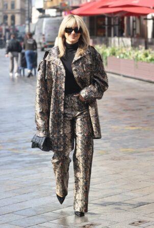Ashley Roberts - Rocks in a snakeskin print trouser suit while walking through Soho