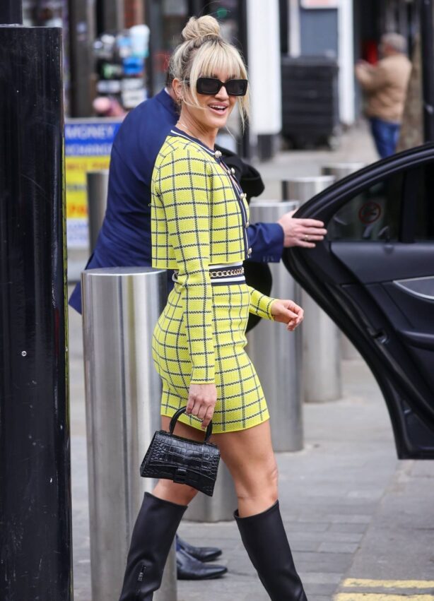 Ashley Roberts - Rocks in a yellow skirt at Heart radio in London