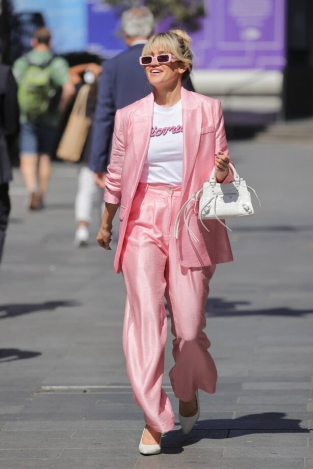 Ashley Roberts - Seen in a pink suit at Heart radio in London