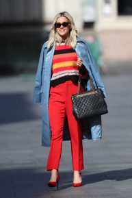 Ashley Roberts - Seen leaving Heart Radio in red trouser and YSL Handbag in London
