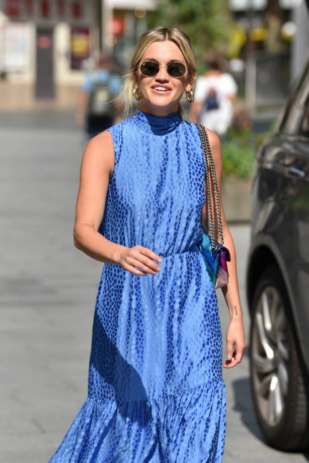 Ashley Roberts - Wearing a flowing blue dress while leaving Heart Radio in London