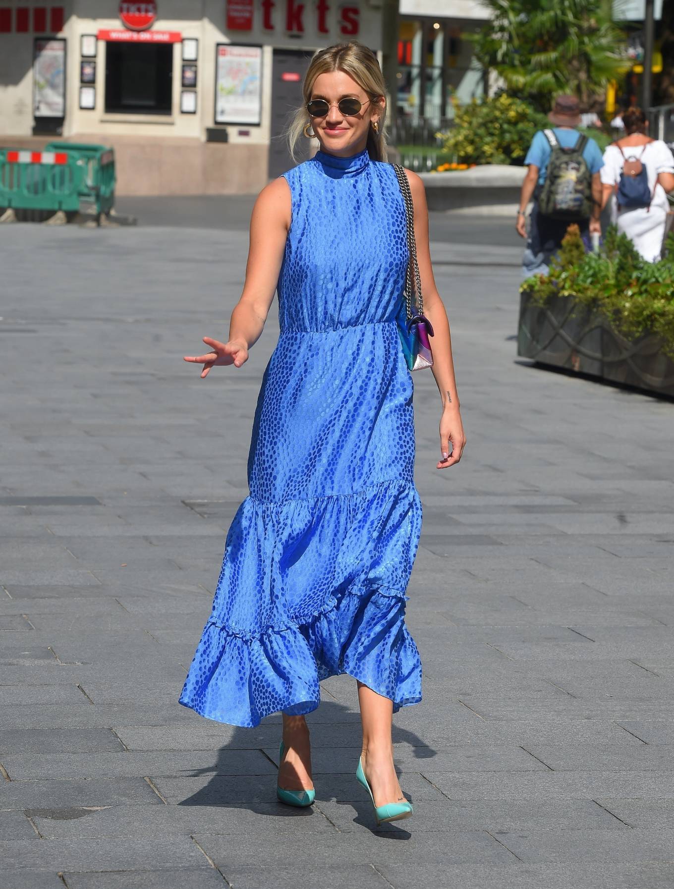 Ashley Roberts - Wearing a flowing blue dress while leaving Heart Radio ...