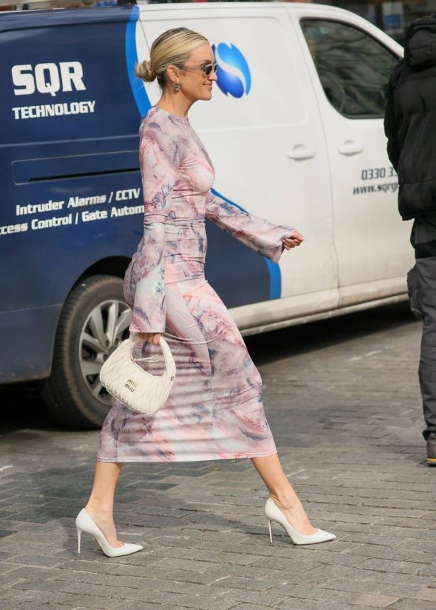 Ashley Roberts - Wearing a print dress at Heart radio in London