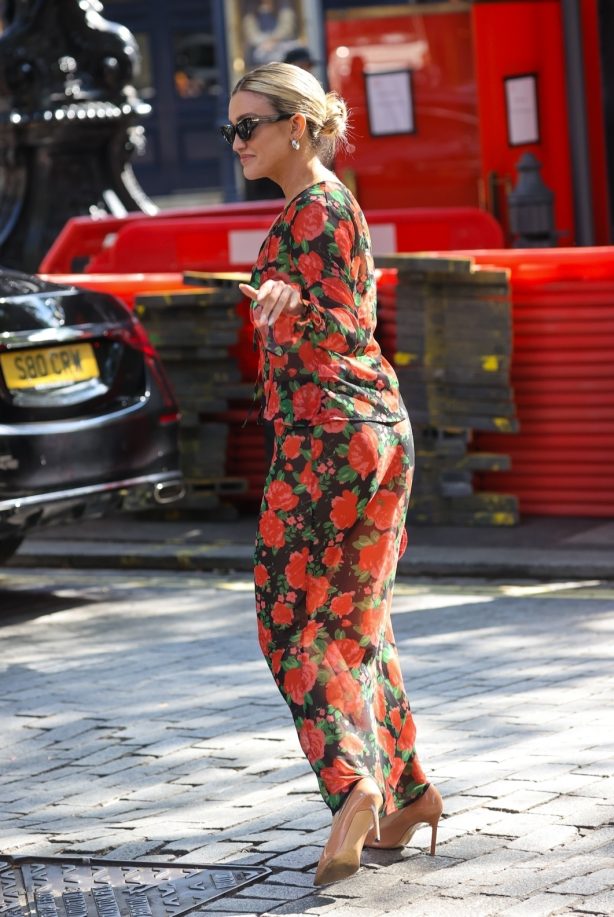 Ashley Roberts - Wearing sheer floral co-ords at Heart breakfast in London