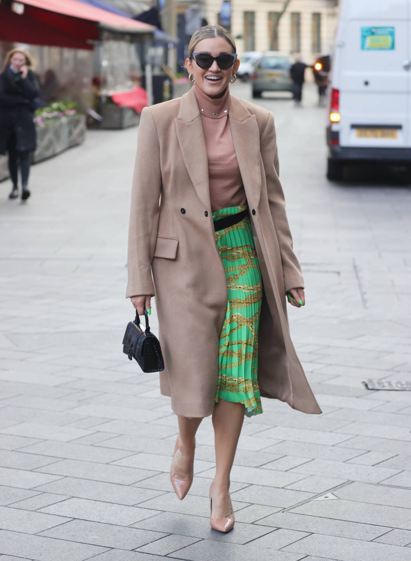 Ashley Roberts 2021 : Ashley Roberts – Wears festive green skirt stepping out from Heart radio in London-02