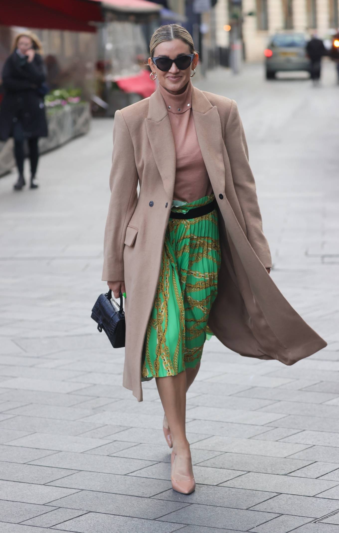 Ashley Roberts 2021 : Ashley Roberts – Wears festive green skirt stepping out from Heart radio in London-03