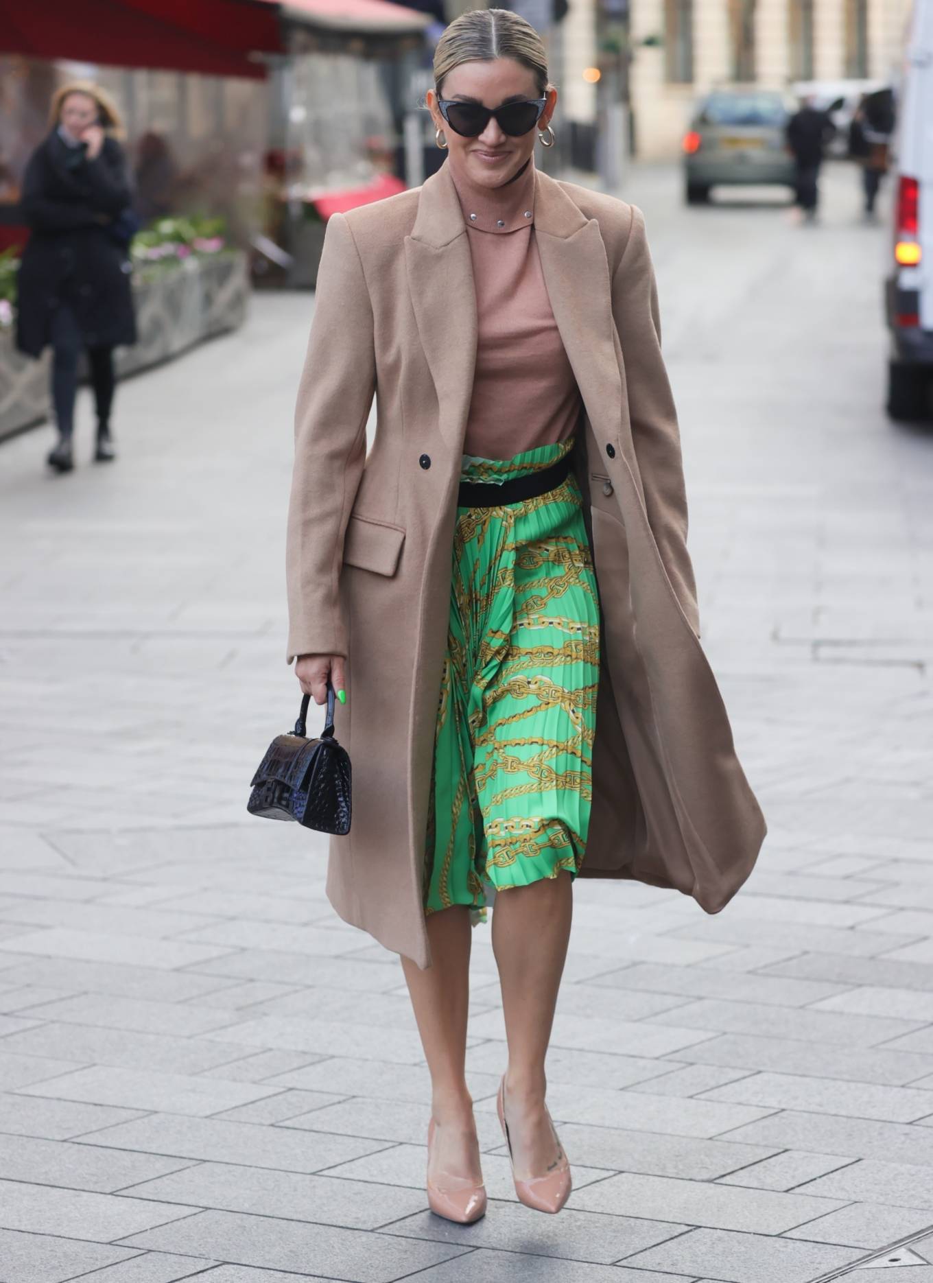 Ashley Roberts 2021 : Ashley Roberts – Wears festive green skirt stepping out from Heart radio in London-04