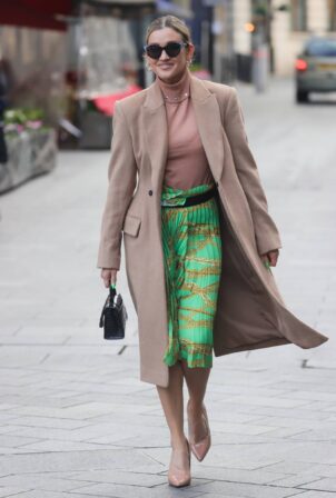 Ashley Roberts - Wears festive green skirt stepping out from Heart radio in London