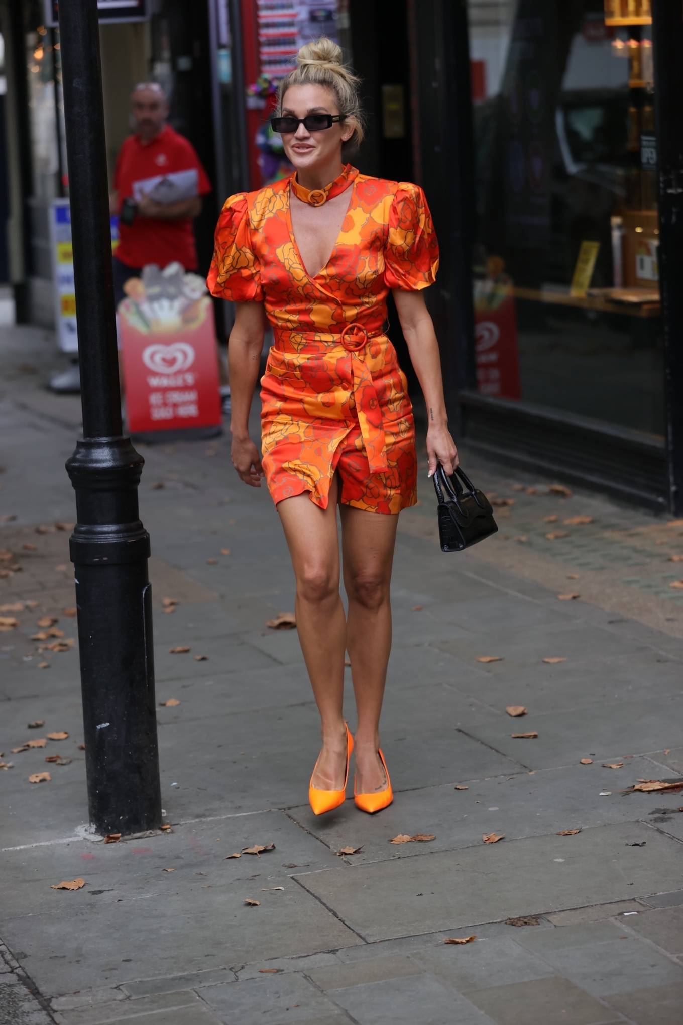 Ashley Roberts 2021 : Ashley Roberts – Wears striking orange mini dress at Heart radio in London-15