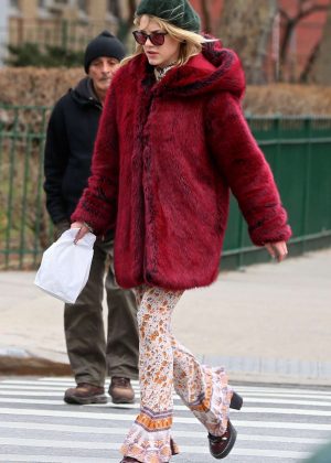 Ashley Smith in Red Fur Coat Out in New York