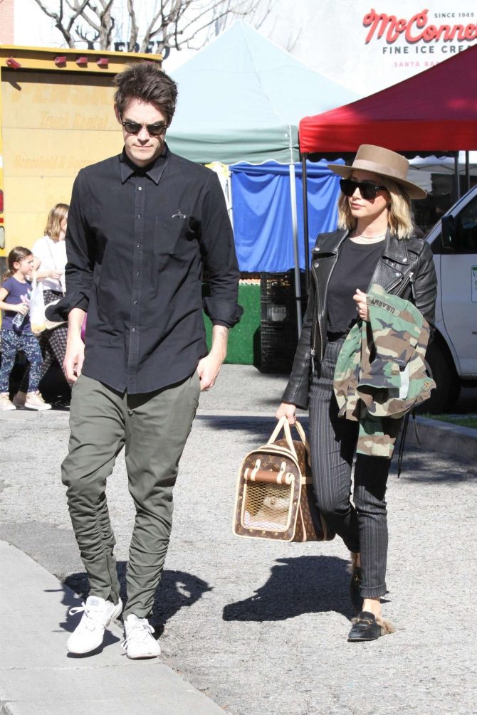 Ashley Tisdale and Christopher French with their puppy at Farmer's Market in LA