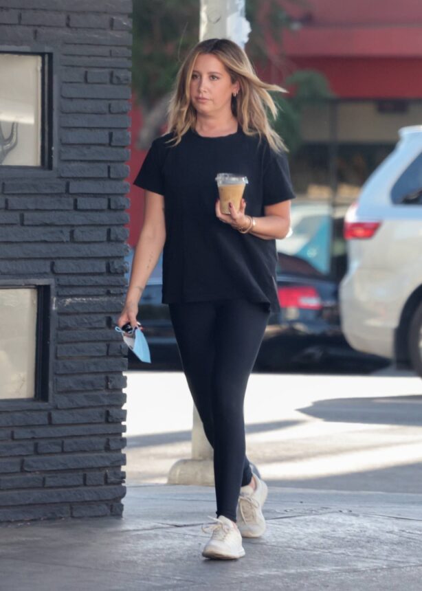 Ashley Tisdale - In a black leggings seen at Maru Coffee in Los Feliz