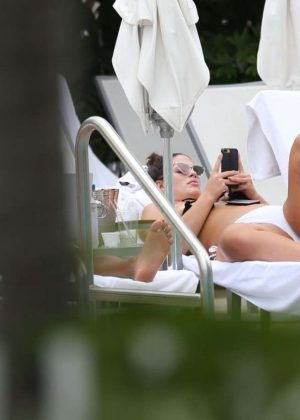 Asley Graham in White Bikini at the pool in Miami