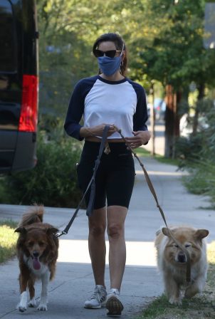 Aubrey Plaza in Black Tights - Walking her dogs in Los Feliz