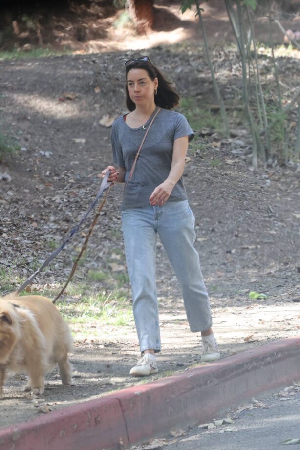 Aubrey Plaza - Seen with husband Jeff Baena and their two dogs in Los Feliz