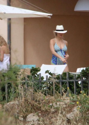 Bar Refaeli in Blue Swimsuit at a friend's party