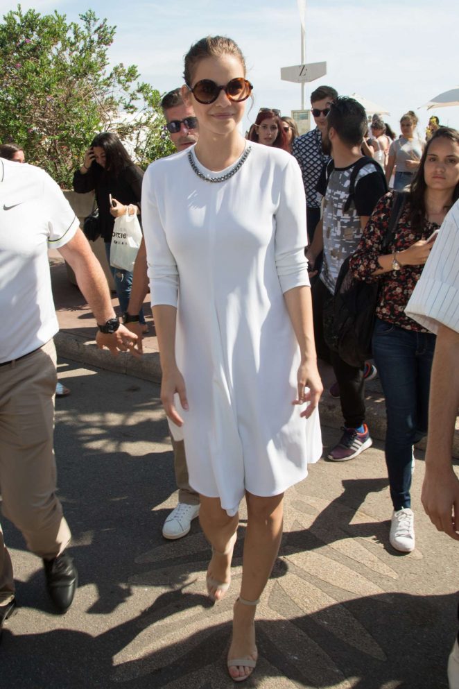 Barbara Palvin in White Dress out in Cannes