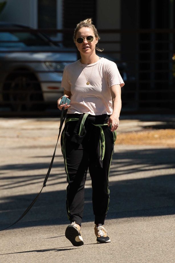 Becca Tobin with Zach Martin - Takes her pup for a walk in Los Angeles