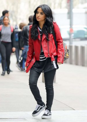 Becky G in Red Leather Jacket out in New York City