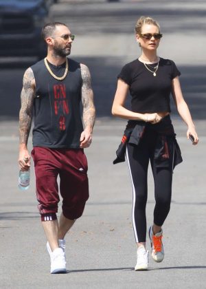 Behati Prinsloo and Adam Levine - Heads to morning Pilates workout in Studio City
