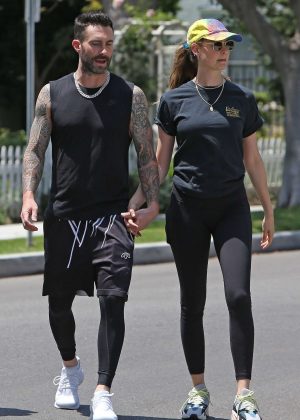 Behati Prinsloo in Tights with Adam Levine out in Los Angeles