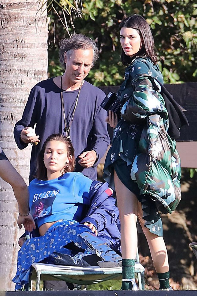 Bella Hadid and Kendall Jenner on set of a photoshoot in LA