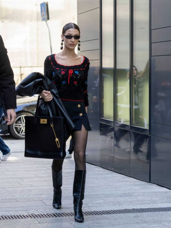 Bella Hadid - Arriving at the Versace Fashion Show in Milan