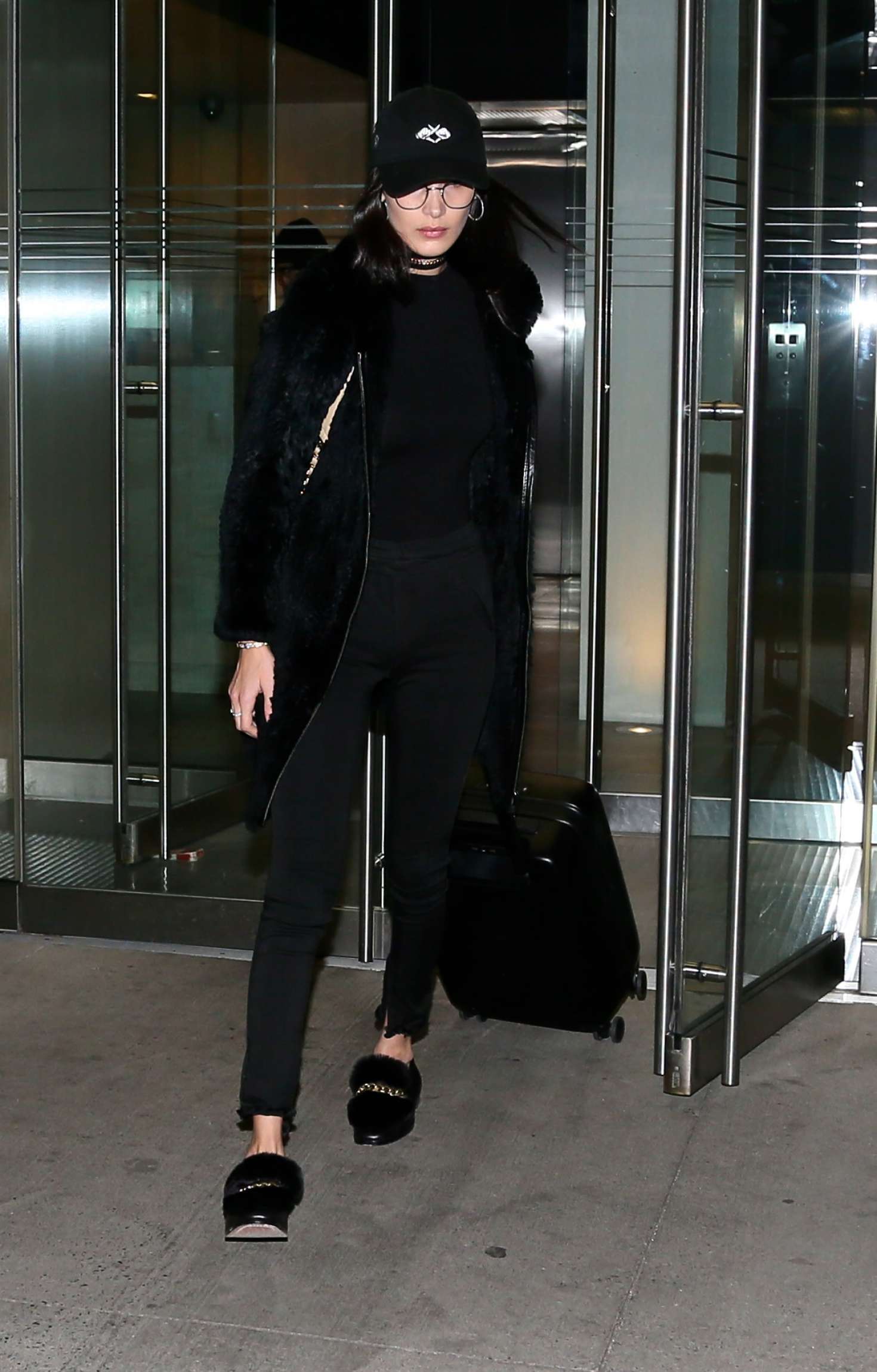 Bella Hadid in Black Fur Coat Out in New York City -35 | GotCeleb
