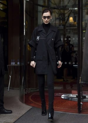 Bella Hadid in Black - Leaves her hotel in Paris