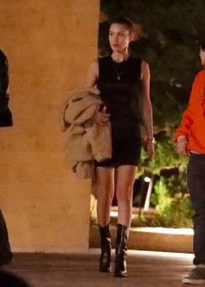 Bella Hadid in Black Mini Dress - Leaving Nobu in Malibu