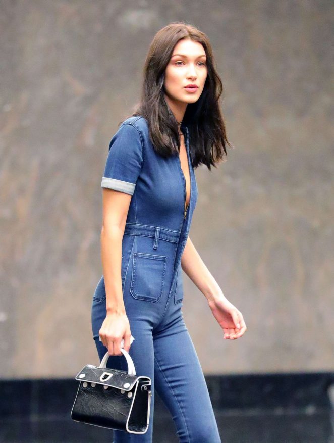 Bella Hadid in Jeans Jumpsuit out in New York City
