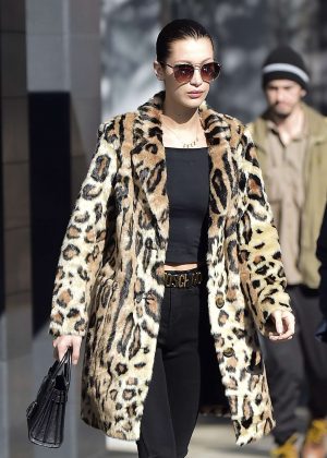 Bella Hadid in Leopard Print Coat Out in NYC