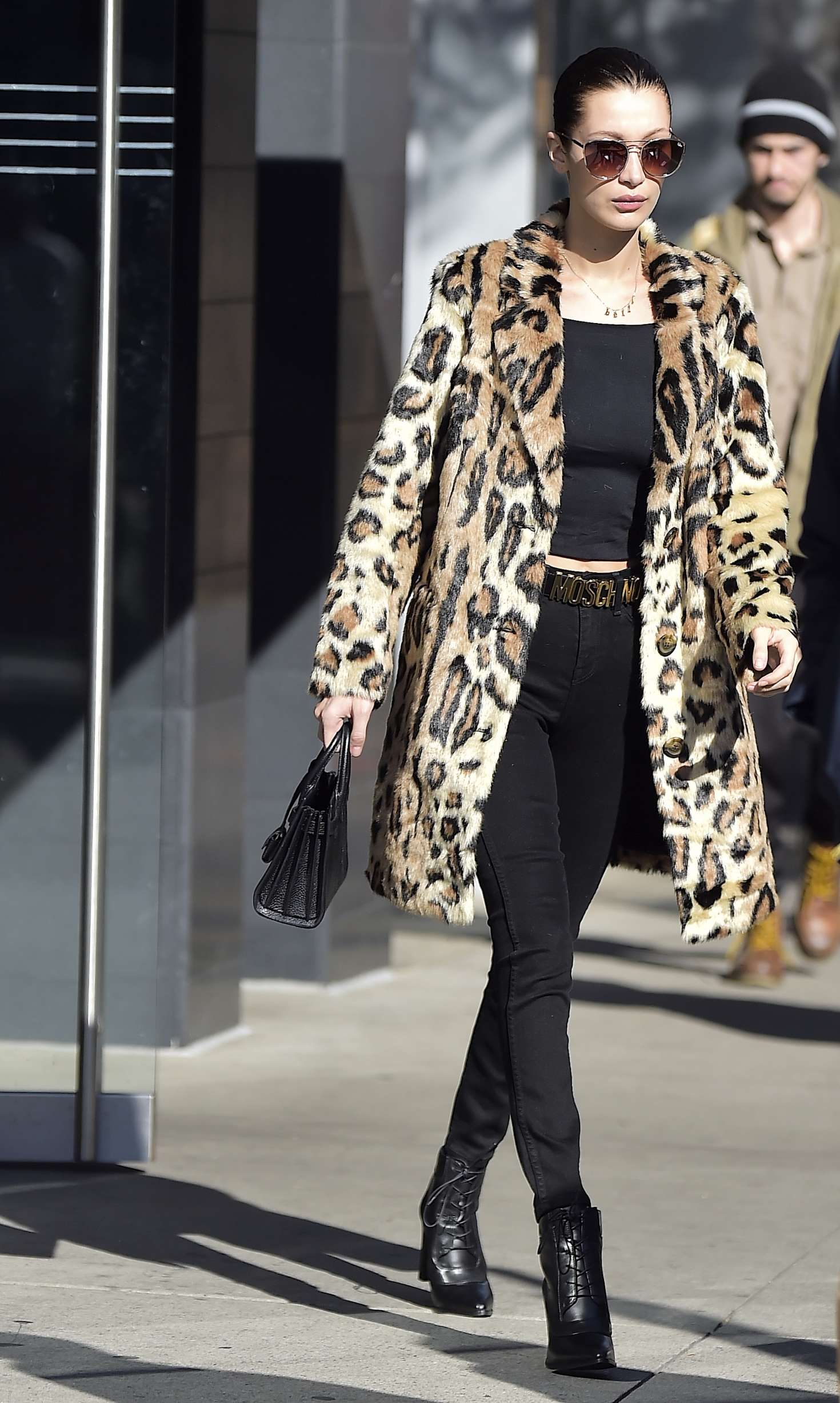 Bella Hadid in Leopard Print Coat -11 | GotCeleb