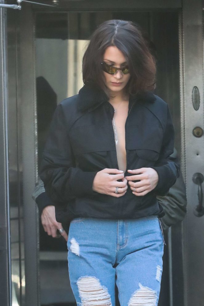Bella Hadid in Ripped Jeans out in New York City